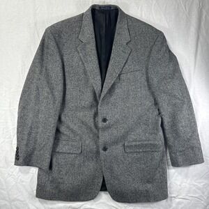 LANDS END Lambswool Blazer Mens 43L Herringbone Tweed‎ Sport Coat 2 Button Lined